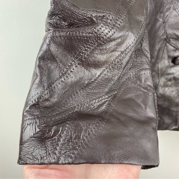 Mattina T size 16 Women’s Brown Leather Patchwork Button Up Blazer Jacket - Picture 3 of 7